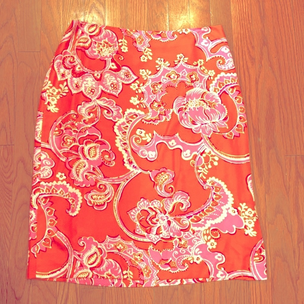 Vintage ANN TAYLOR 100% Silk pink/orange skirt